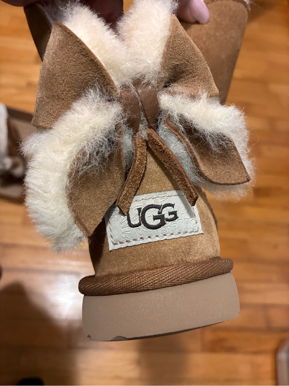 UGG Chestnut Suede Mini Boots with Shearling Bow Detail - Chestnut - Picture 8 of 16